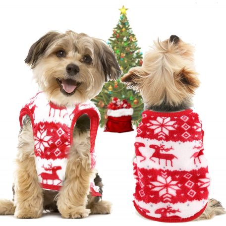 Kutyaruha - Karácsonyi Póló - Ujjatlan, szarvas mintával piros színben