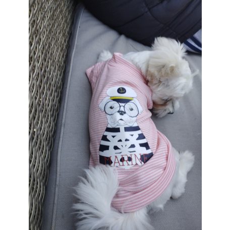 Kutyaruha - Rózsaszín-Fehér Csíkos kutyapóló, matróz kutya mintával 