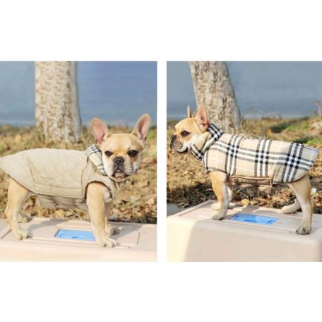 Kutyaruha - Kutyakabát - kutyamellény - Vízálló, széltörő, tépőzáras - beige színben - kifordítható